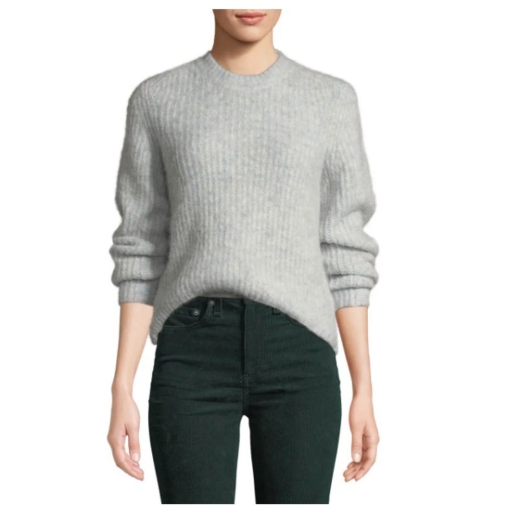 RAG & BONE Jonie Alpaca Two Tone Crewneck Pullover Sweater in Grey Blue S